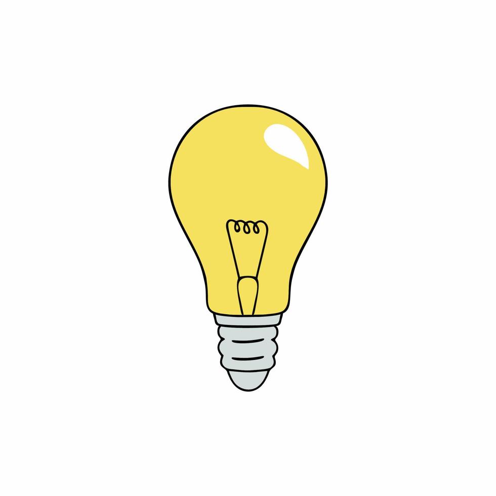 gelbe altmodische Glühbirne. Vektorsymbol zum Thema Stromverbrauch und Energieeinsparung. Lampe im Doodle-Stil. vektor