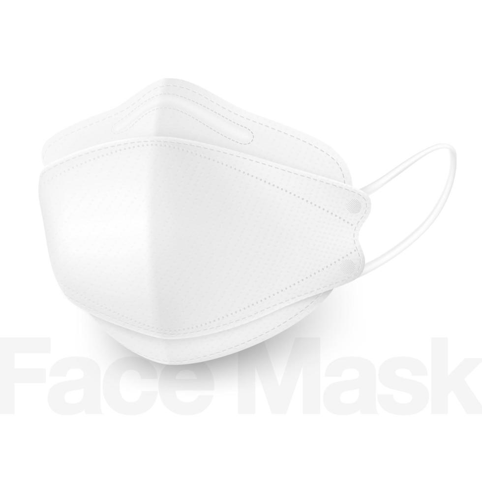 medicinska masker nya 3d ger överlägset skydd. fyra lager filtersystem hjälper när man pratar, hostar eller nyser, masken faller inte av på vit bakgrund. realistisk fil. vektor