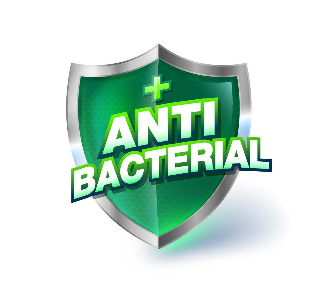 antibakterielles grünes klares Kristallglasschild. antibakterielle, viren- und keimschutzsymbole bei der hygienewerbung. realistische Datei. vektor