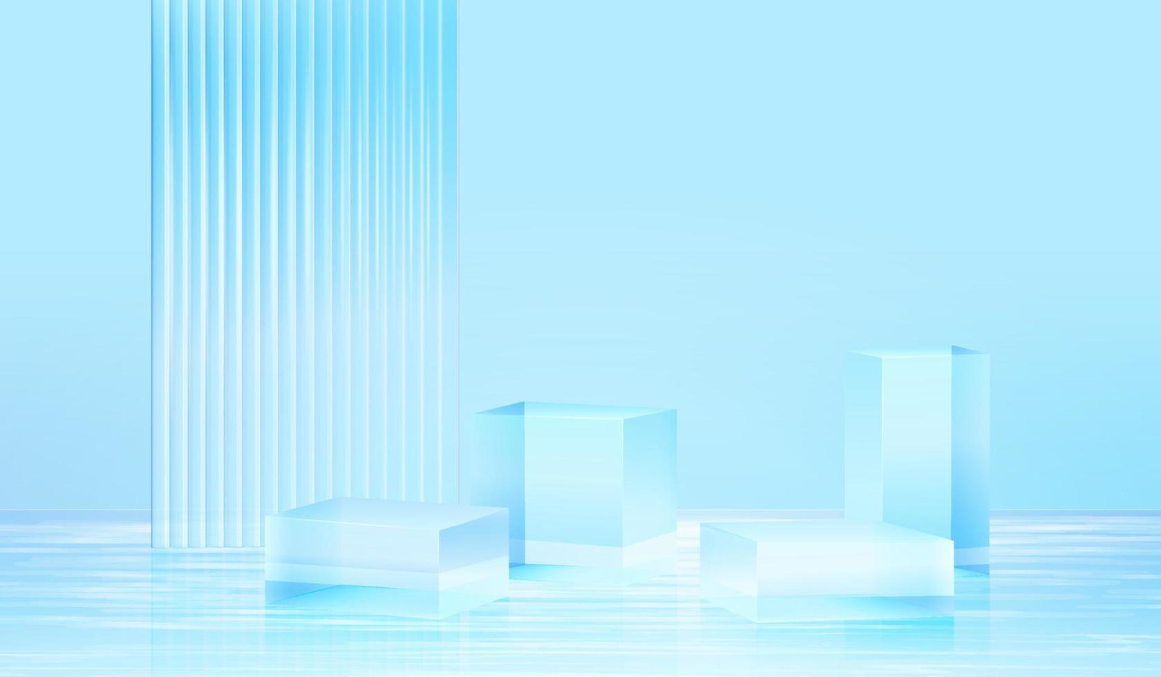 Plattform des Hintergrundes 3d mit blauem Glas im Wasser. Hintergrund Vektor 3D-Rendering Kristallpodest-Plattform. Stand zeigen kosmetisches Produkt. Bühnenvitrine auf Podest modernes Glasstudio in Wasserplattform