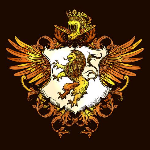 Klassisk heraldisk kunglig emblem Färgrik ikon vektor