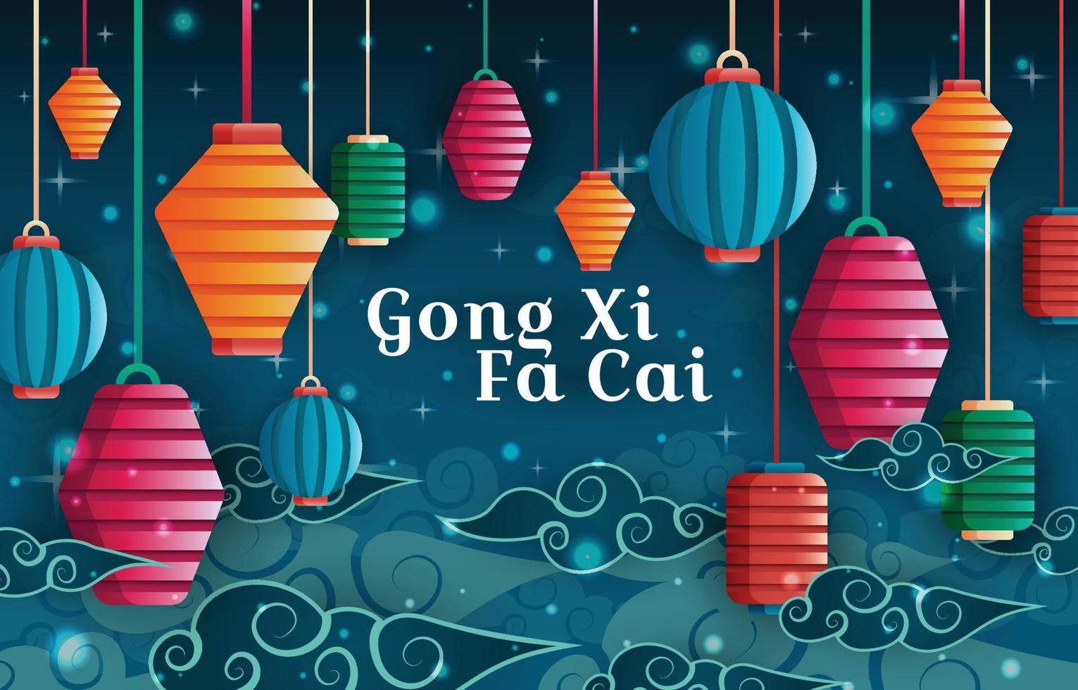 Gong Xi Fa Cai mit Laternenhintergrund vektor