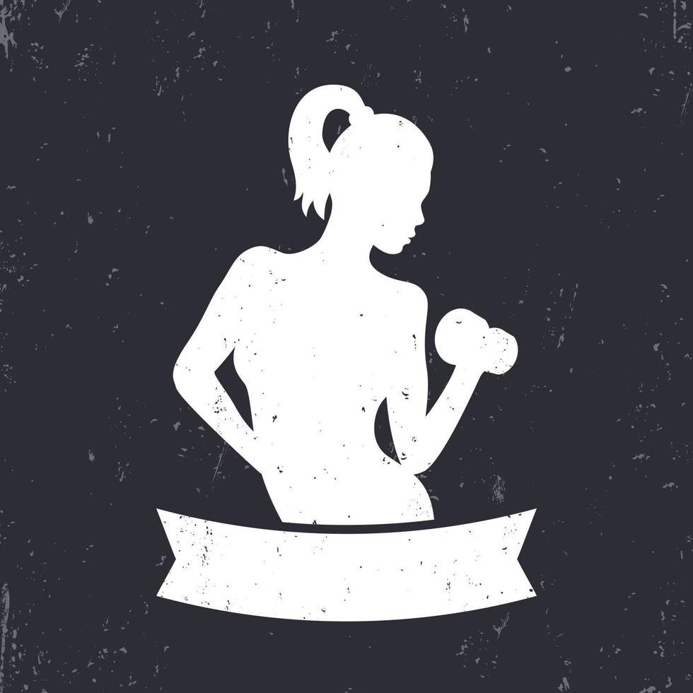 fitness emblem, logotyp element med utövar atletisk kvinna, flicka, vektorillustration vektor
