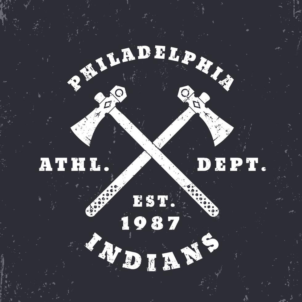 Philadelphia-Indianer-Emblem, Logo, T-Shirt-Design, Druck, Vektorillustration vektor