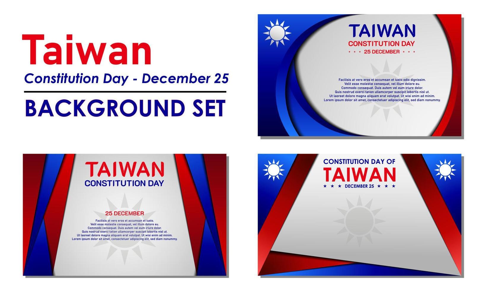 Hintergrund zum Tag der Verfassung von Taiwan. 25. Dezember. Bereich kopieren. Grußkarte, Banner, Vektorillustration. mit der taiwanesischen Nationalflagge. Premium- und Luxusdesign vektor
