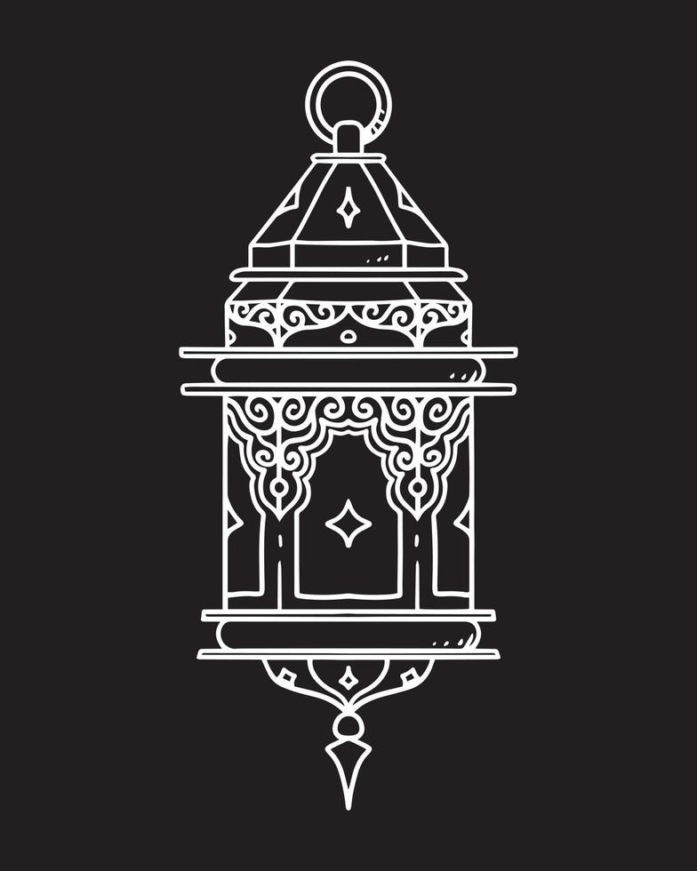 eine Laternenillustration mit einem islamischen Verzierungsmuster, das auf Schwarzem lokalisiert wird. Zeichnung im arabischen Laternenstil zum Dekorieren von islamischem Design wie für Ramadan oder Eid. vektor