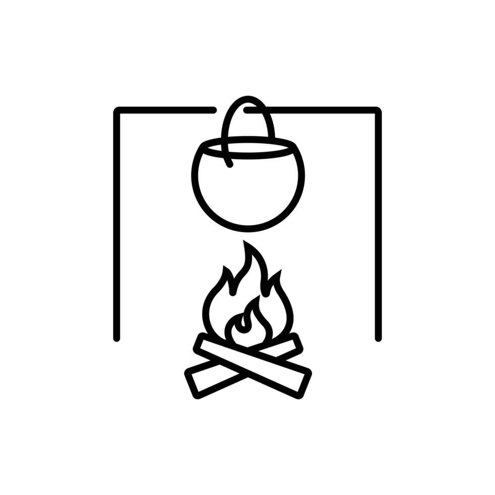 Kochen am Lagerfeuer. eine Sammlung von bearbeitbaren Symbolen für Outdoor-Aktivitäten, Wandern usw. Einfache und minimalistische Illustration für ein Logo auf der ui ux-Anwendung von Erholungs- und Reisediensten. vektor