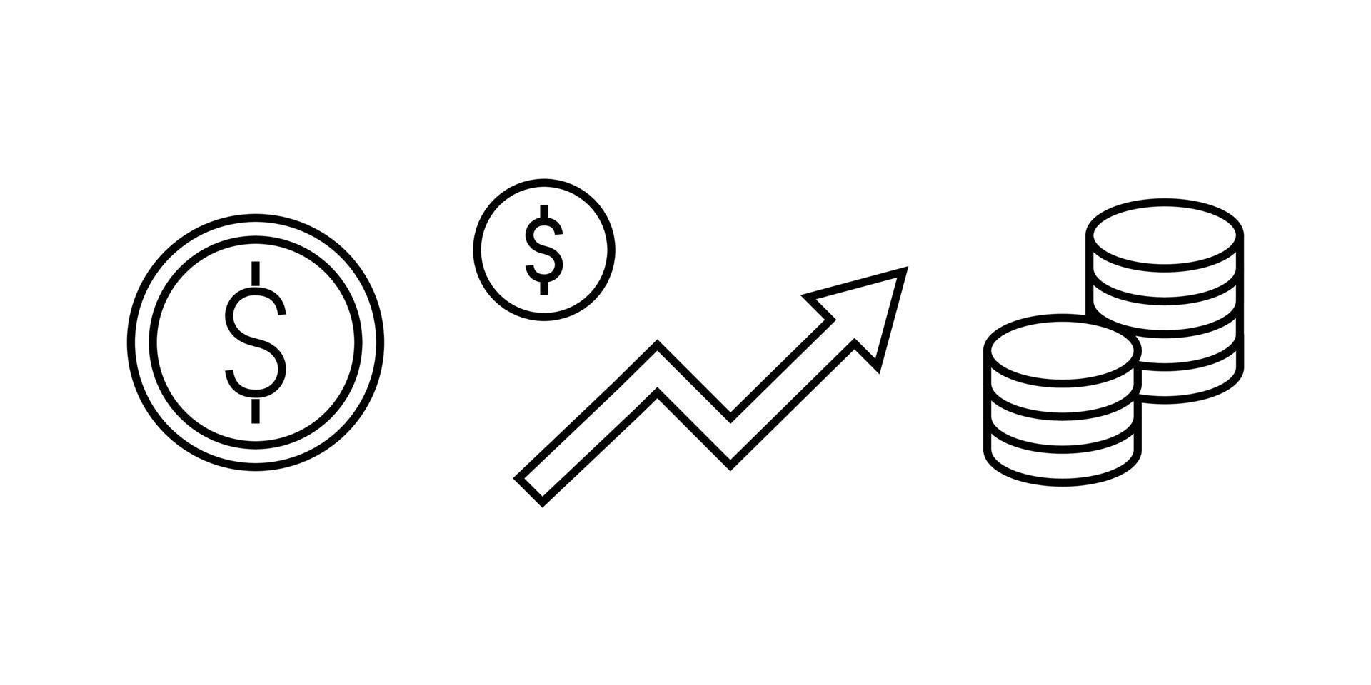 Satz kreative Illustration des bearbeitbaren Symbols im Zusammenhang mit Finanzsachen. Wirtschaftswachstum. Elementvektorstrich geeignet für das UI-UX-Design von Finanz- oder Wirtschaftsanwendungen. vektor