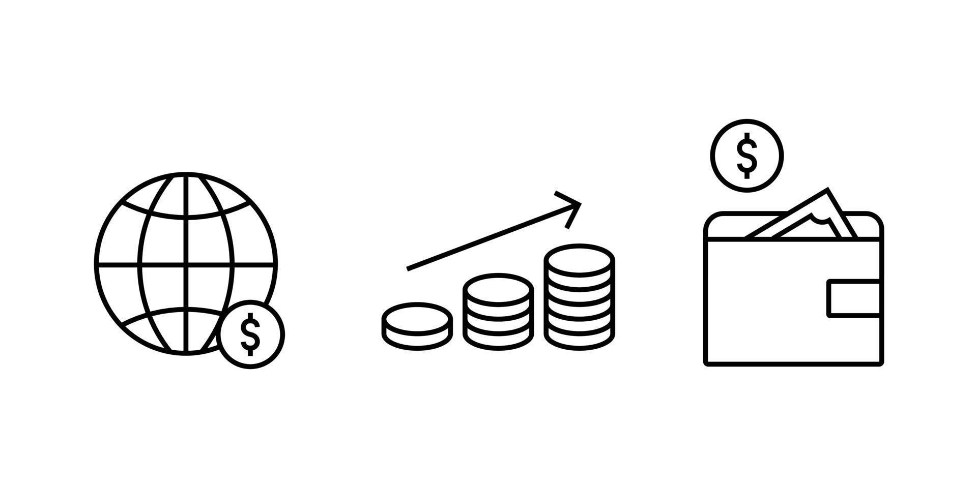 Satz kreative Illustration des bearbeitbaren Symbols im Zusammenhang mit Finanzsachen. Wirtschaftswachstum. Elementvektorstrich geeignet für das UI-UX-Design von Finanz- oder Wirtschaftsanwendungen. vektor