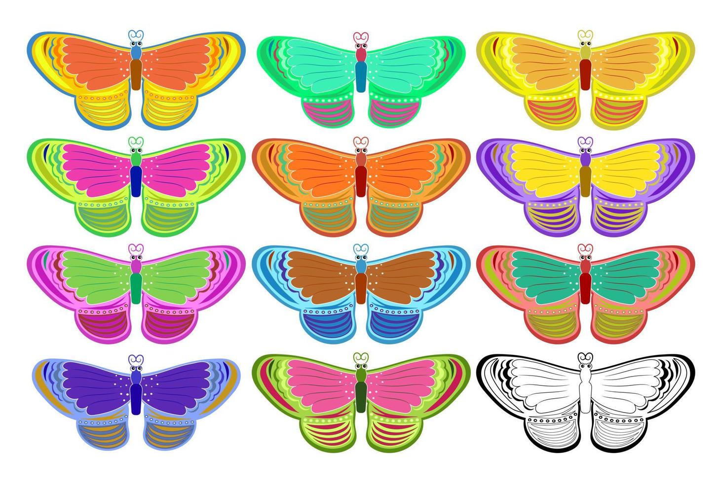 en uppsättning färgglada fjärilar vektor