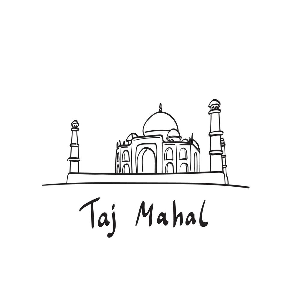 Taj Mahal Illustration Vektor Hand gezeichnet isoliert auf weißem Hintergrund Strichzeichnungen.