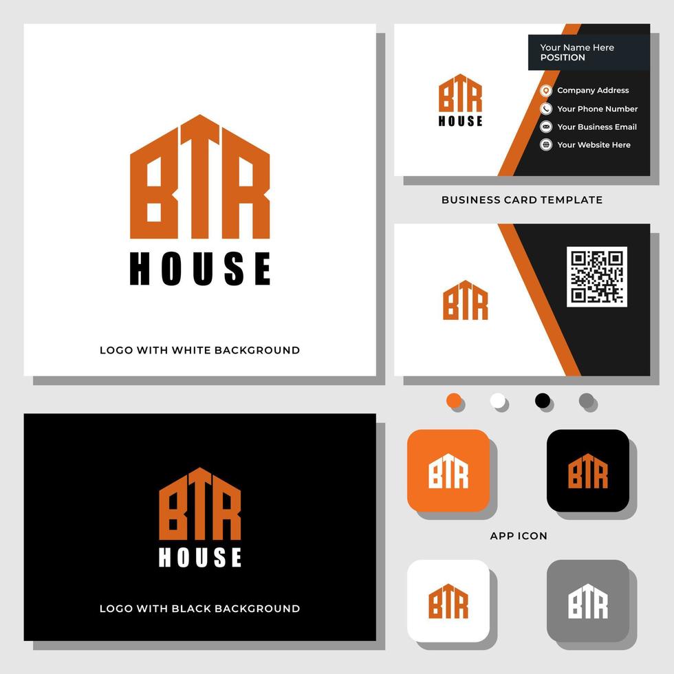 bokstaven btr monogram hus logotyp design med visitkortsmall. vektor