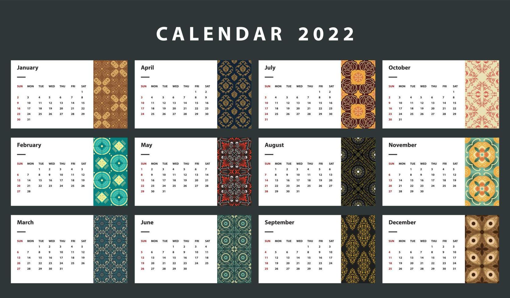 hintergrund tapete layout kalender büro zeit tagebuch 2022 neujahr vorlage icon logo muster tag monat stil tagebuch flach design element schwarz vintage business saison nummer datum sonntag element weiß vektor