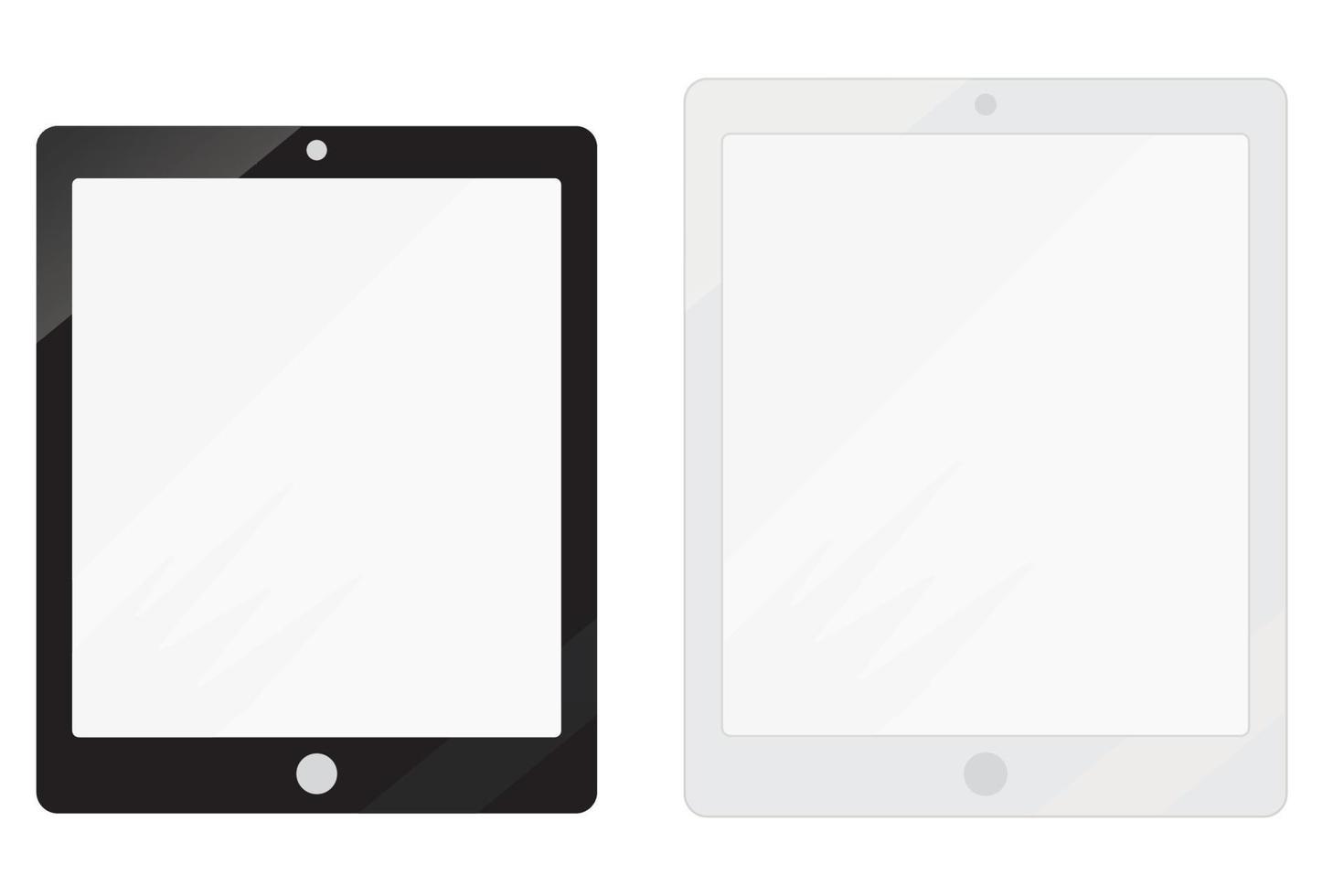 Schwarz-Weiß-Tablet-PC-Modelle mit leeren Bildschirmen. reaktionsschnelle Bildschirme zur Anzeige des mobilen Website-Designs. vektor