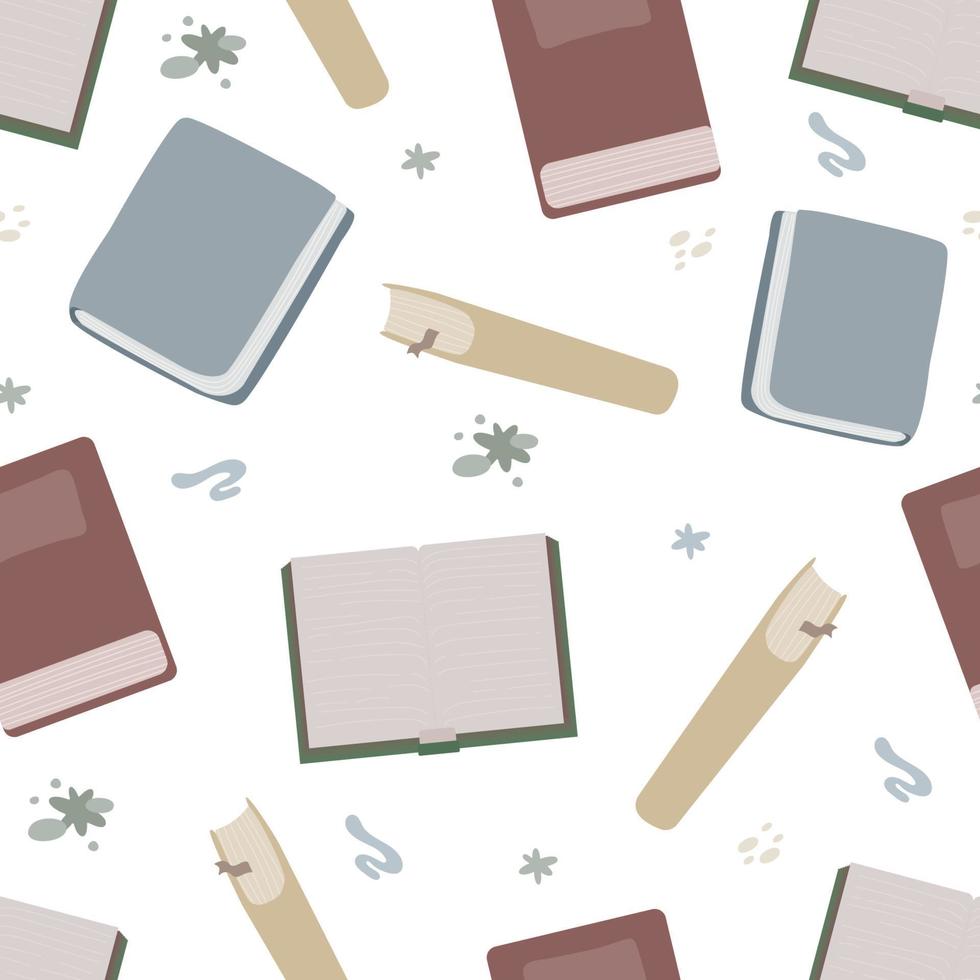 Doodle-Bücher-Hintergrund. nahtlose Musterstapel und Stapel verschiedener Bücher, Zeitschriften und Notizbücher. verschiedene Bücher aus der Bibliothek vektor