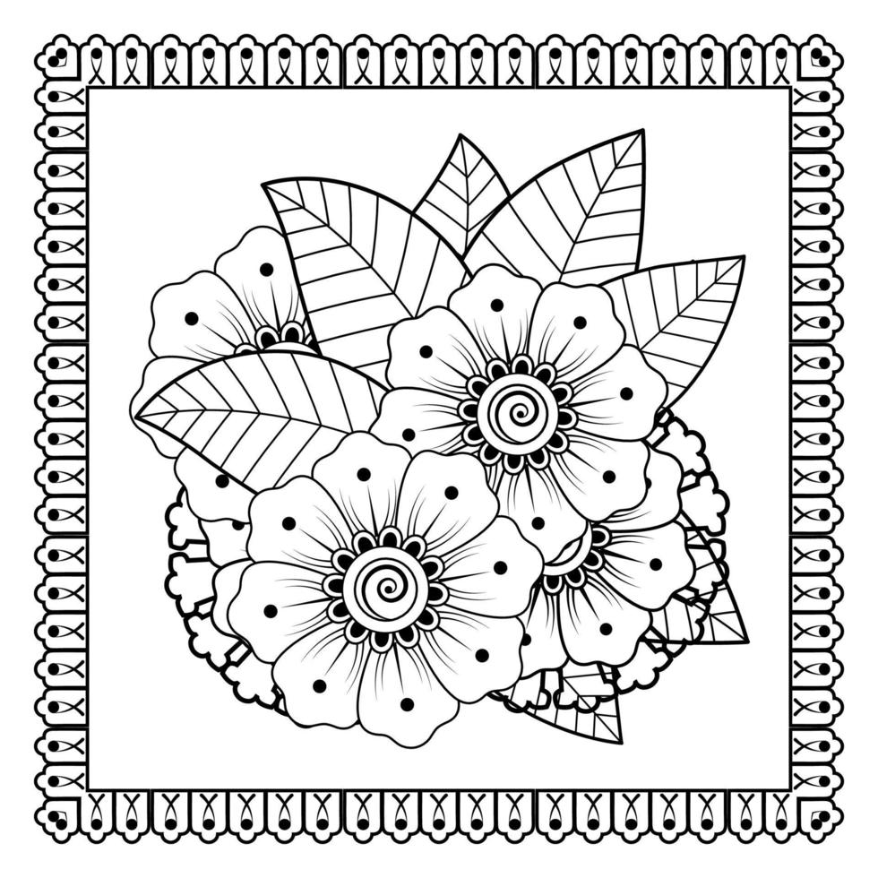 Mehndi-Blume für Henna, Mehndi, Tätowierung, Dekoration. dekoratives Ornament im ethnisch-orientalischen Stil, Doodle-Ornament, Umrisshand zeichnen. Malbuchseite. vektor