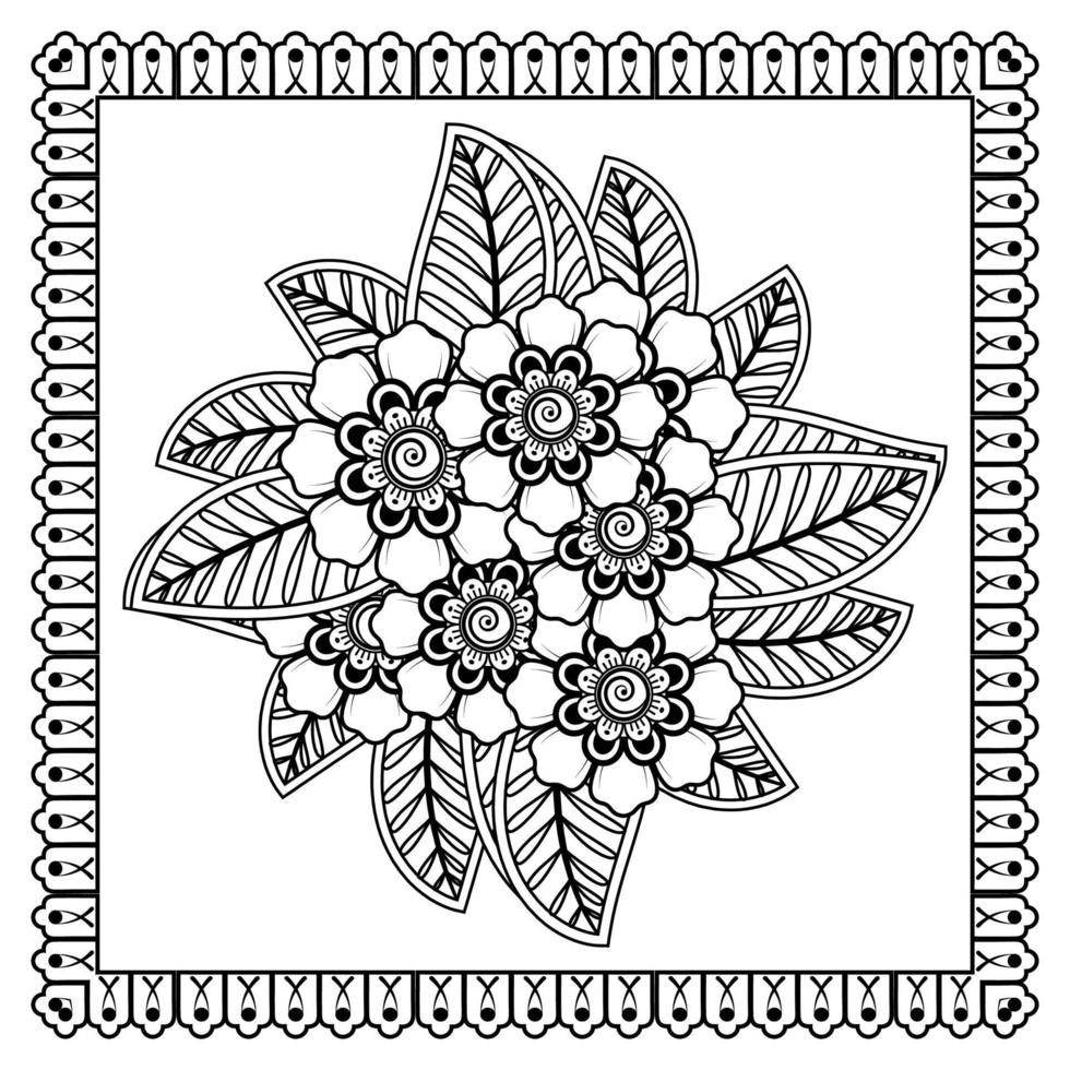 Mehndi-Blume für Henna, Mehndi, Tätowierung, Dekoration. dekoratives Ornament im ethnisch-orientalischen Stil, Doodle-Ornament, Umrisshand zeichnen. Malbuchseite. vektor