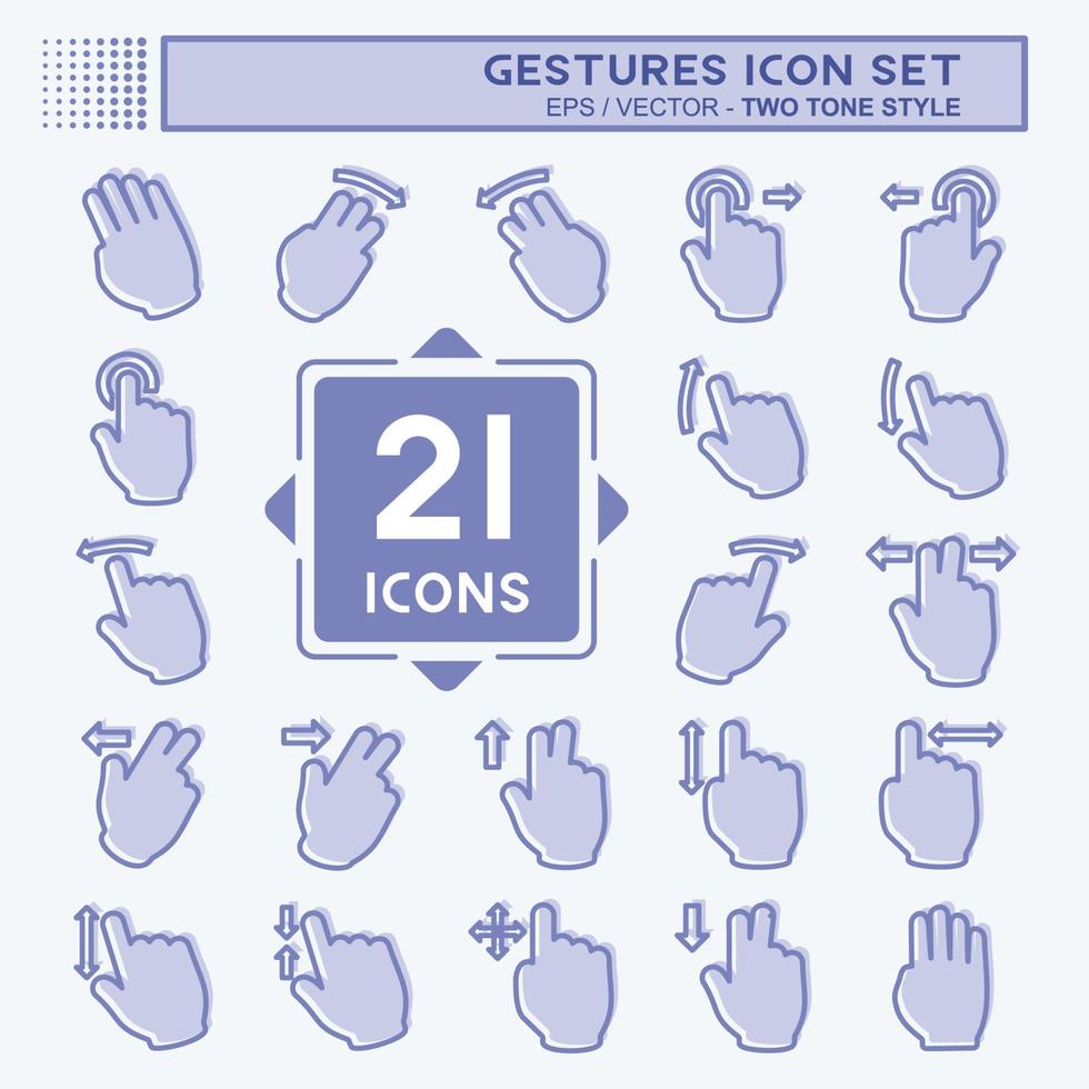 ikonuppsättning gester - tvåtonsstil - enkel illustration, redigerbar linje vektor