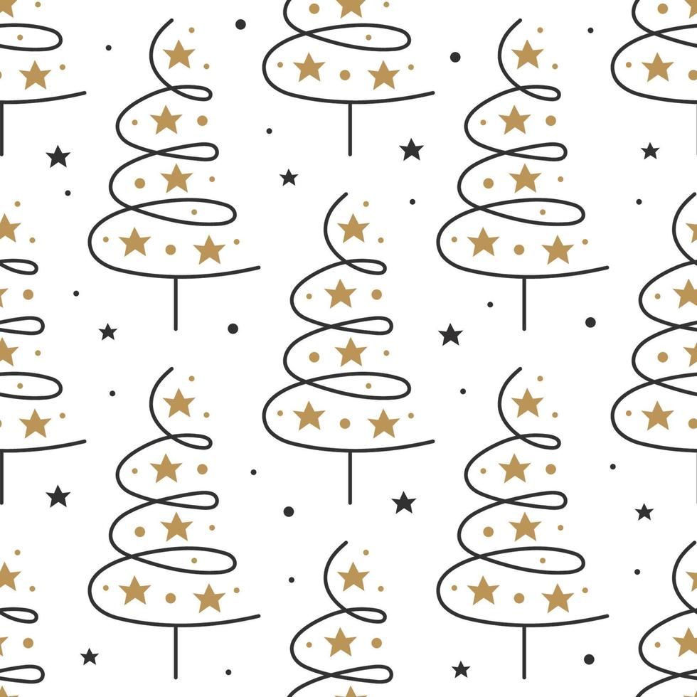 Weihnachtsbaum mit Dekoration Sterne Vektor Strichzeichnungen Doodle Element Neujahr Winterurlaub Grußkarte Design nahtlose Muster Textur editierbare Hintergrundfarbe