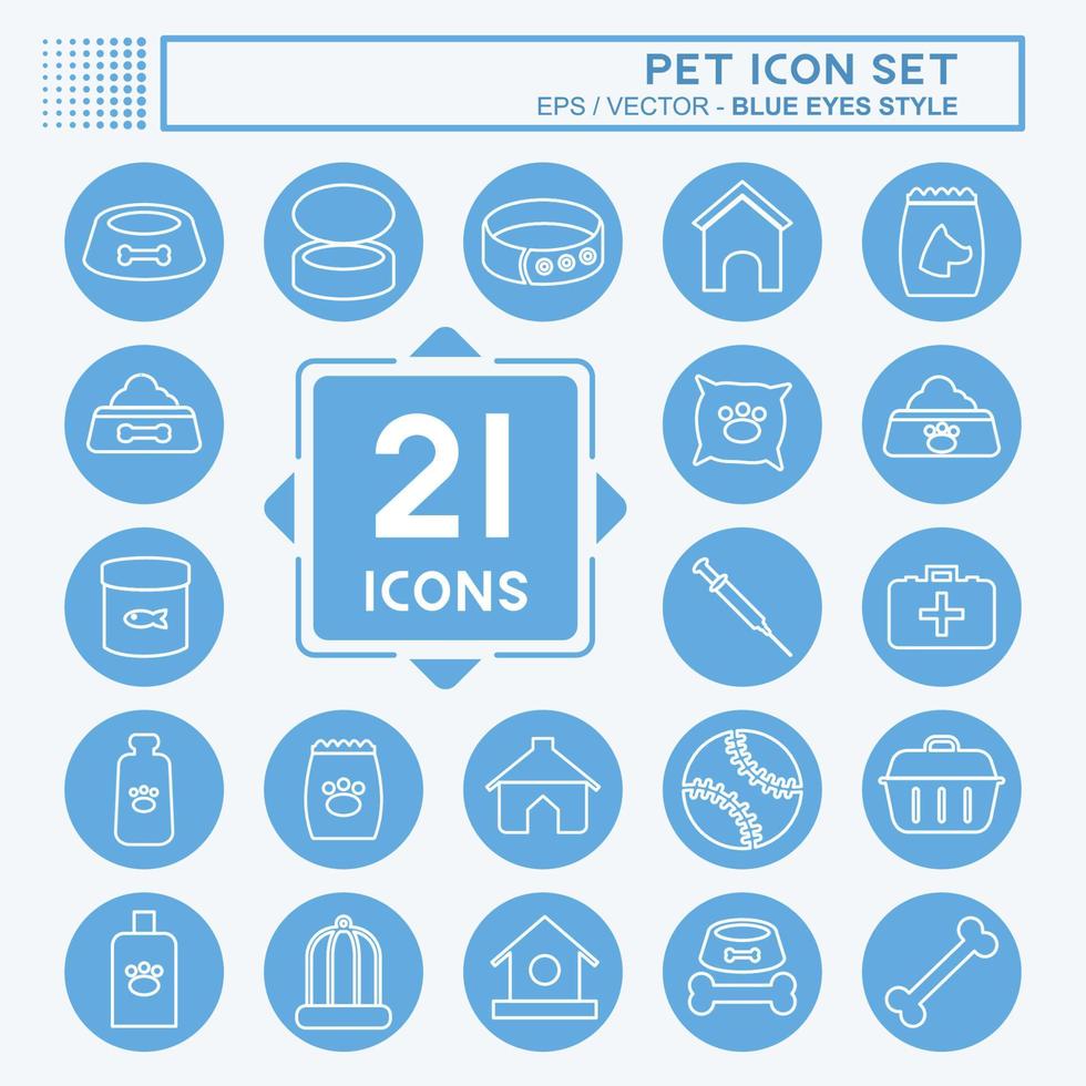 Icon Set Haustier - blaue Augen Stil - einfache Illustration, bearbeitbarer Strich vektor