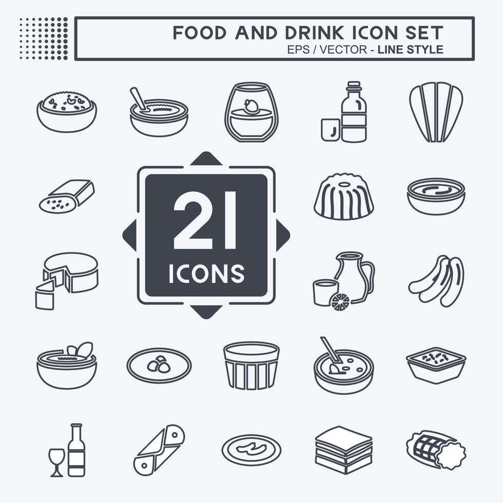 ikonuppsättning mat och dryck - linjestil - enkel illustration, redigerbar linje vektor