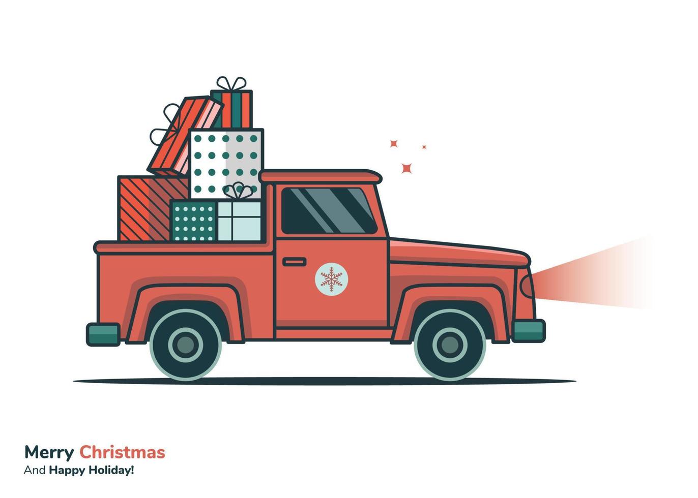 Auto, das einen Haufen Weihnachtsgeschenkillustration im flachen Design trägt vektor