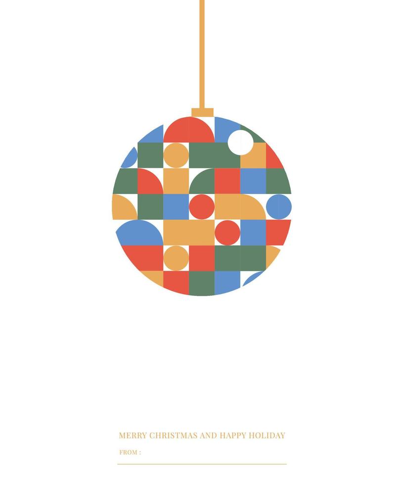 Minimalismus-Weihnachtsgrußkarte mit hängender Kugel in geometrischen Formen vektor