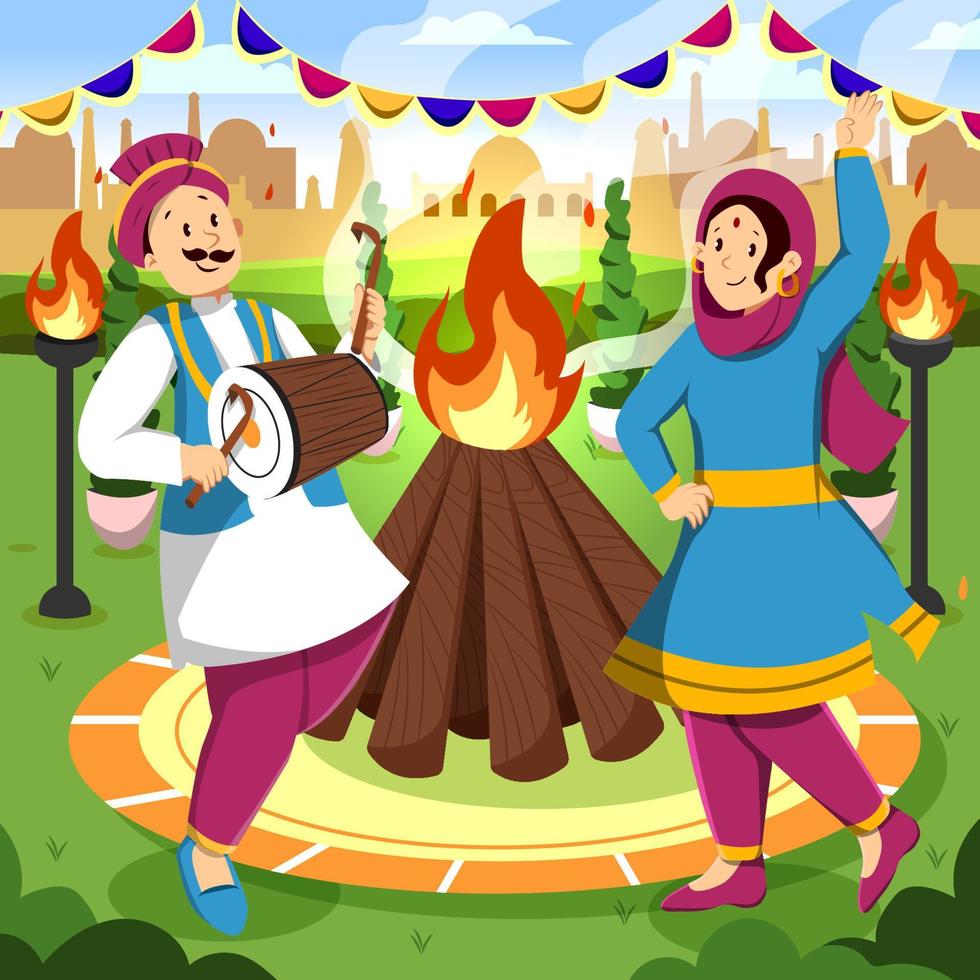 paar tanzen und trommeln beim lohri festival vektor