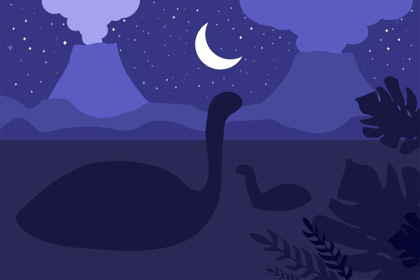 schwimmende Dinosaurier. Nacht Naturszene vektor
