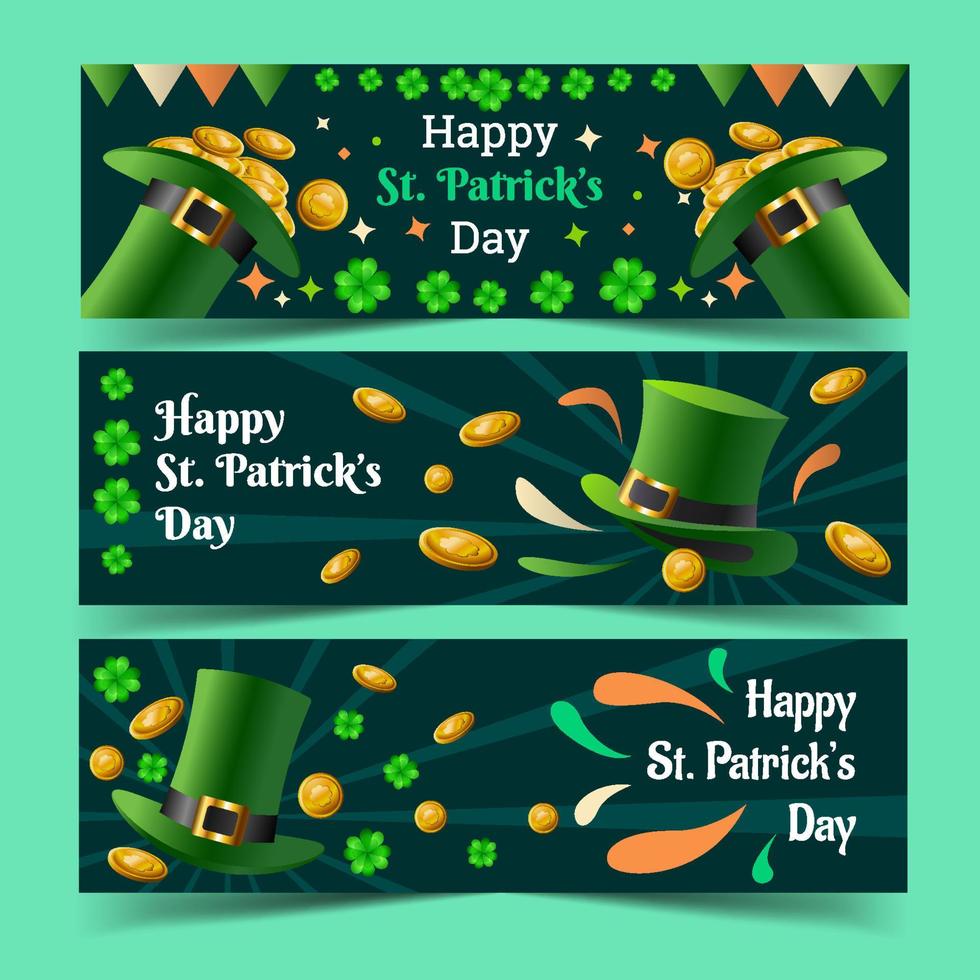 st Patricks hatt med guldmynt banner set vektor