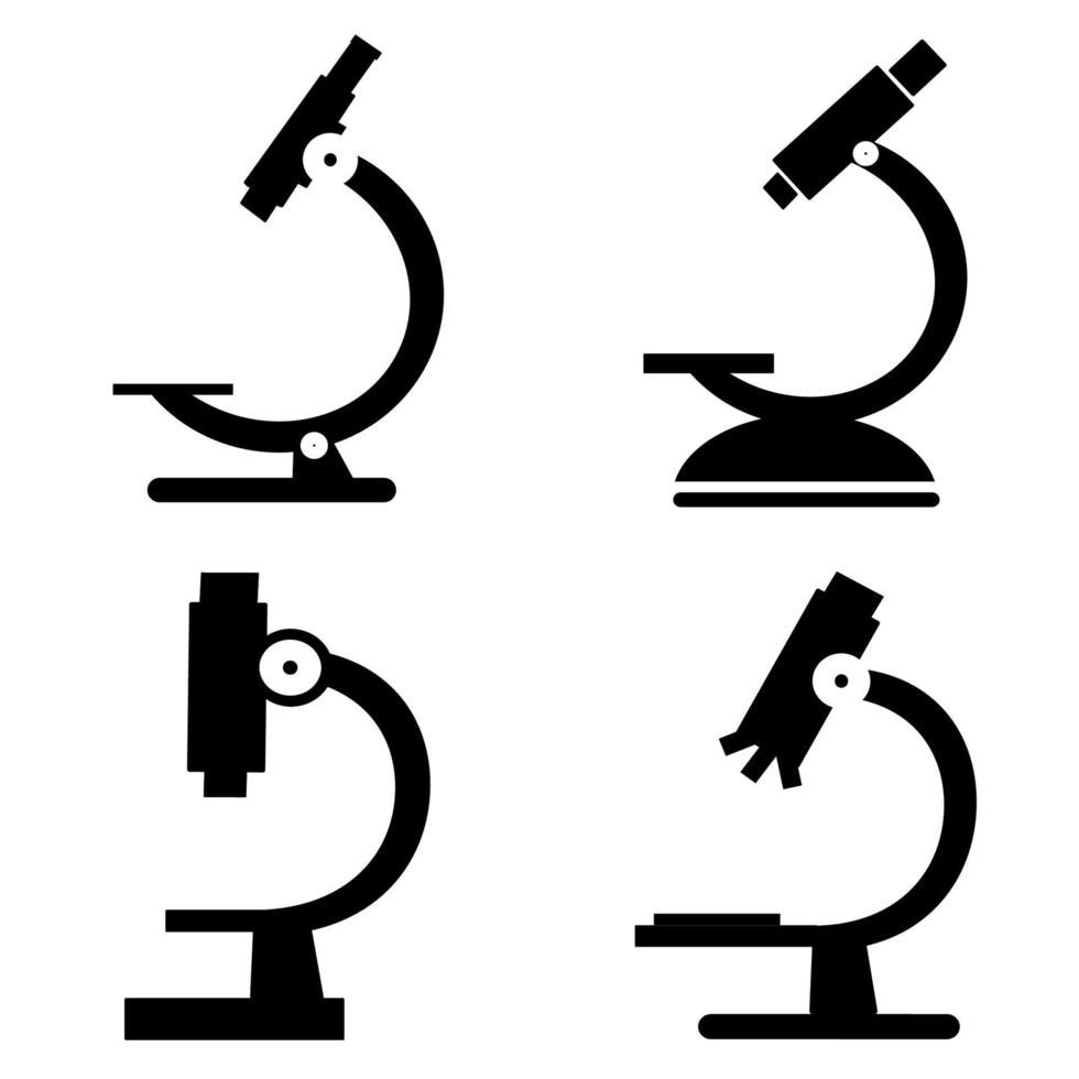 mikroskop ikonuppsättning. symbol för vetenskap, kemi, farmaceutiskt instrument, mikrobiologi förstoringsverktyg. mikroskop platt stil för grafisk designmall. lämplig för logotyp, webb, ui, mobilapp. vektor