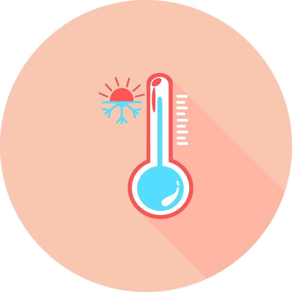 Celsius- oder Fahrenheit-Meteorologie-Thermometer, das Hitze oder Kälte misst, Vektorillustration. Thermometerausrüstung, die heißes oder kaltes Wetter anzeigt. Medizinthermometer im Kreissymbol mit langen Schatten. vektor