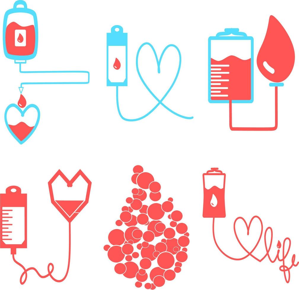 uppsättning av en blodgivningspåse med rör formad som ett hjärta. eps10 vektorformat. webbdesign, ikon, logotyp, app, ui. vektor illustration. världens blodgivare. ge blod