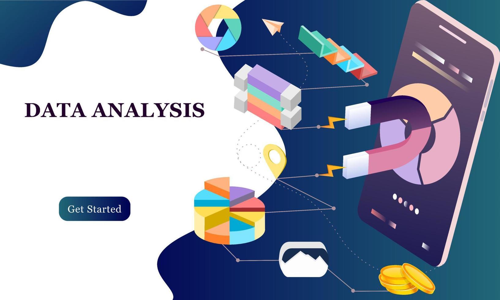 modernes, flaches 3D-isometrisches Konzept der Big-Data-Analyse für Banner und Website. isometrische Zielseitenvorlage. digitales Informationsdiagramm und statistisches Finanzbudget. Vektor-Illustration. vektor