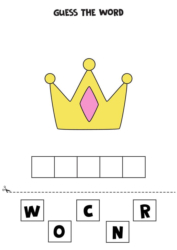 stavningsspel för barn. tecknad prinsessa krona. vektor