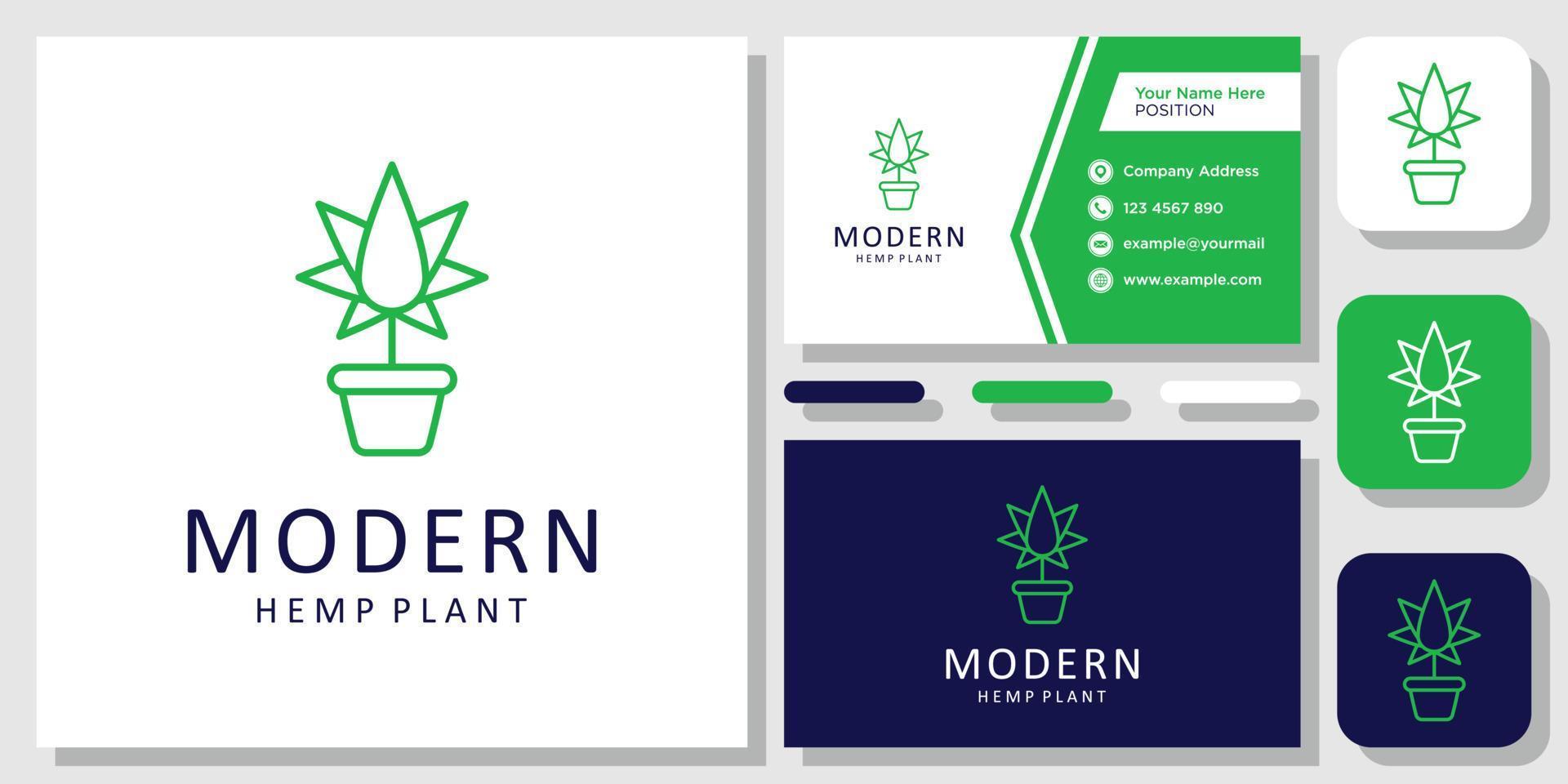 Topfhanfpflanze Cannabisdroge Bio-Blattgras-Logo-Design-Inspiration mit Layout-Vorlagen-Visitenkarte vektor