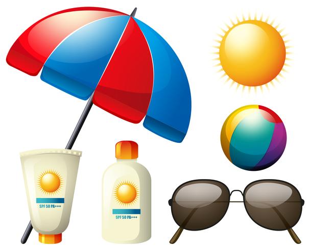 Sommerelemente mit Regenschirm und Sonne vektor