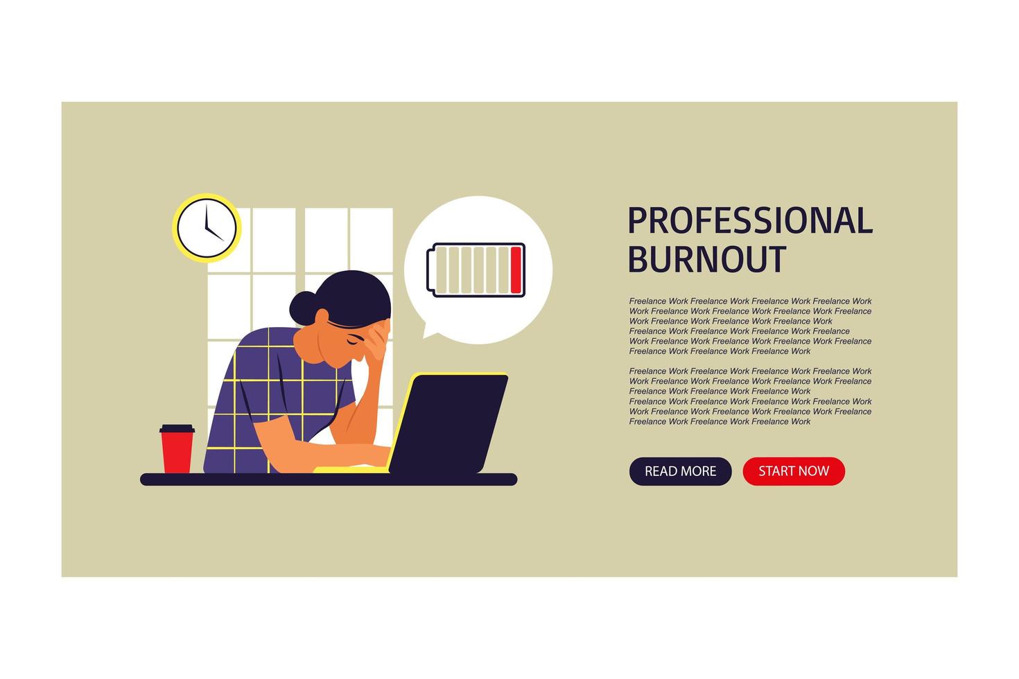 professionelles Burnout-Syndrom. frustrierter Arbeiter, psychische Probleme. Landingpage bzw. Vektor-Illustration. eben vektor