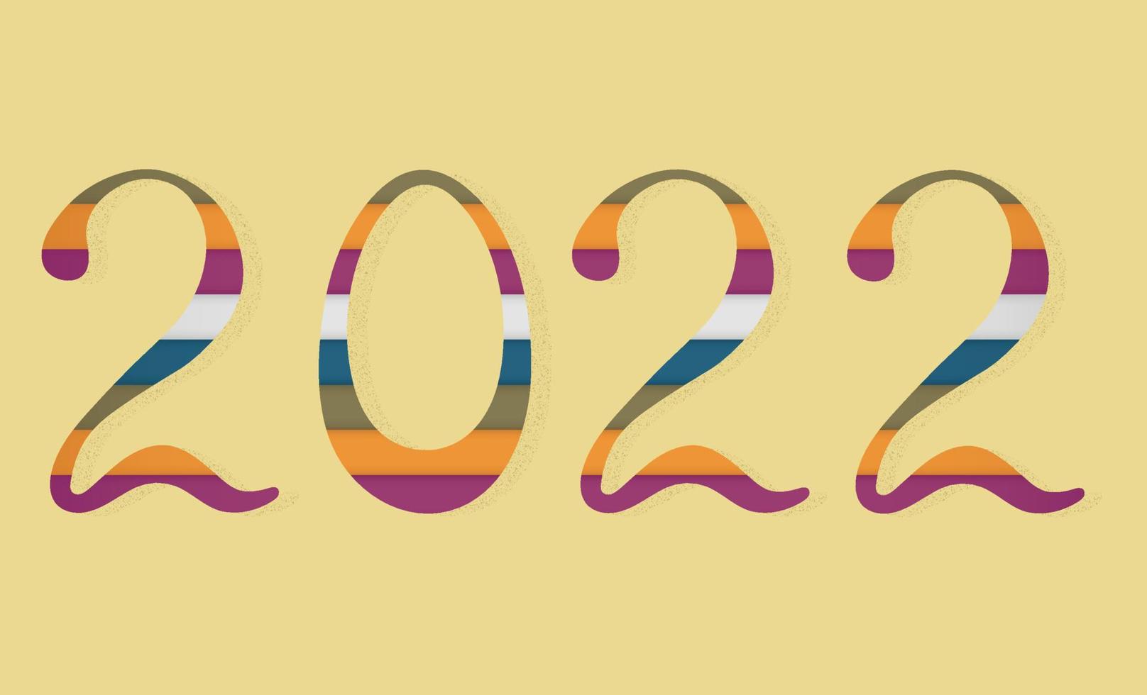 2022 kalligrafisk inskription i trendiga färger för det nya året. 3-d skuggade siffror fyllda med färgade remsor i stil med klippt papper. vektor illustration