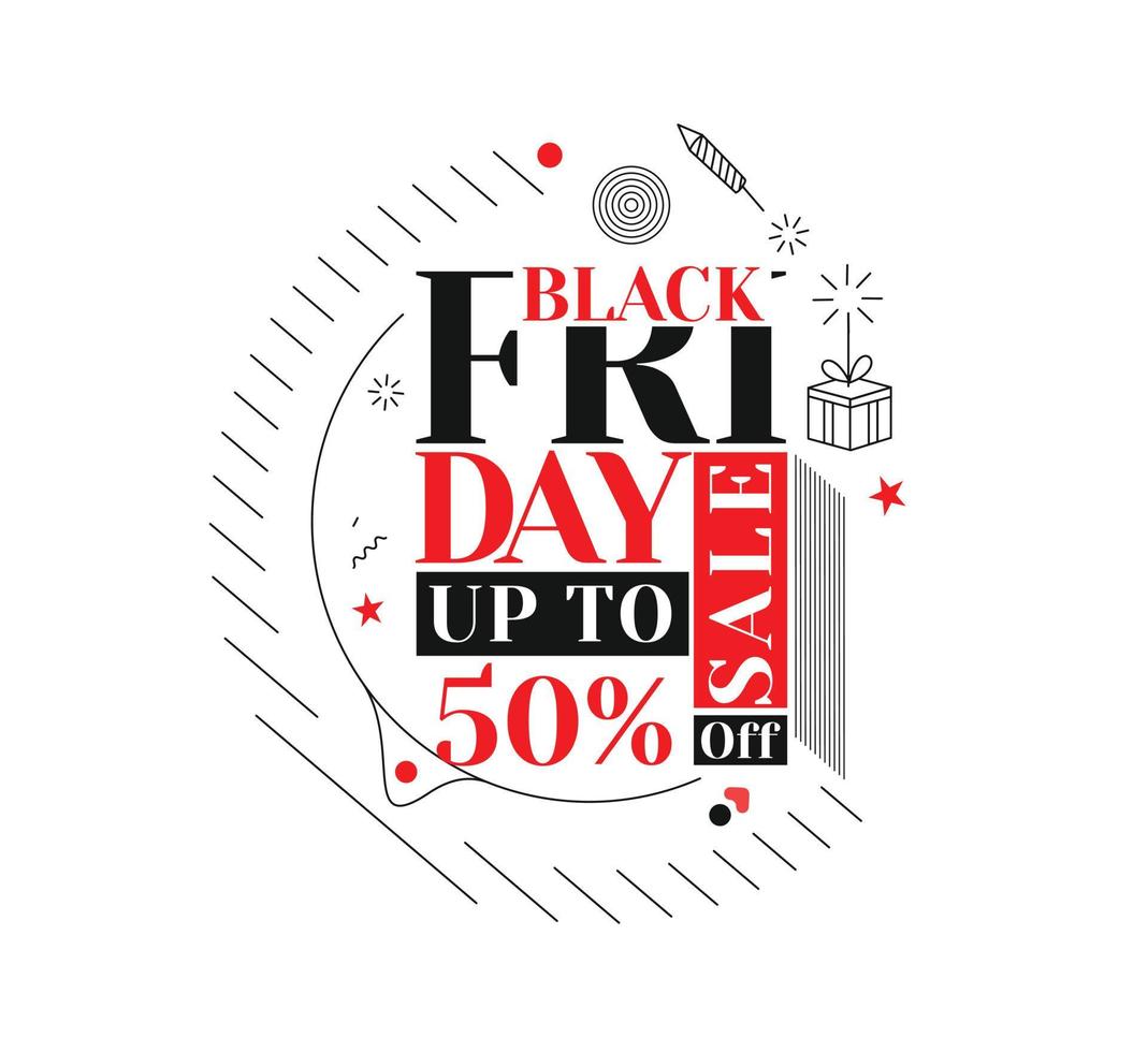 Black Friday Sale Promotion Poster oder Banner Design, Sonderangebot 50 Verkauf, Promotion und Shopping Vector Template.