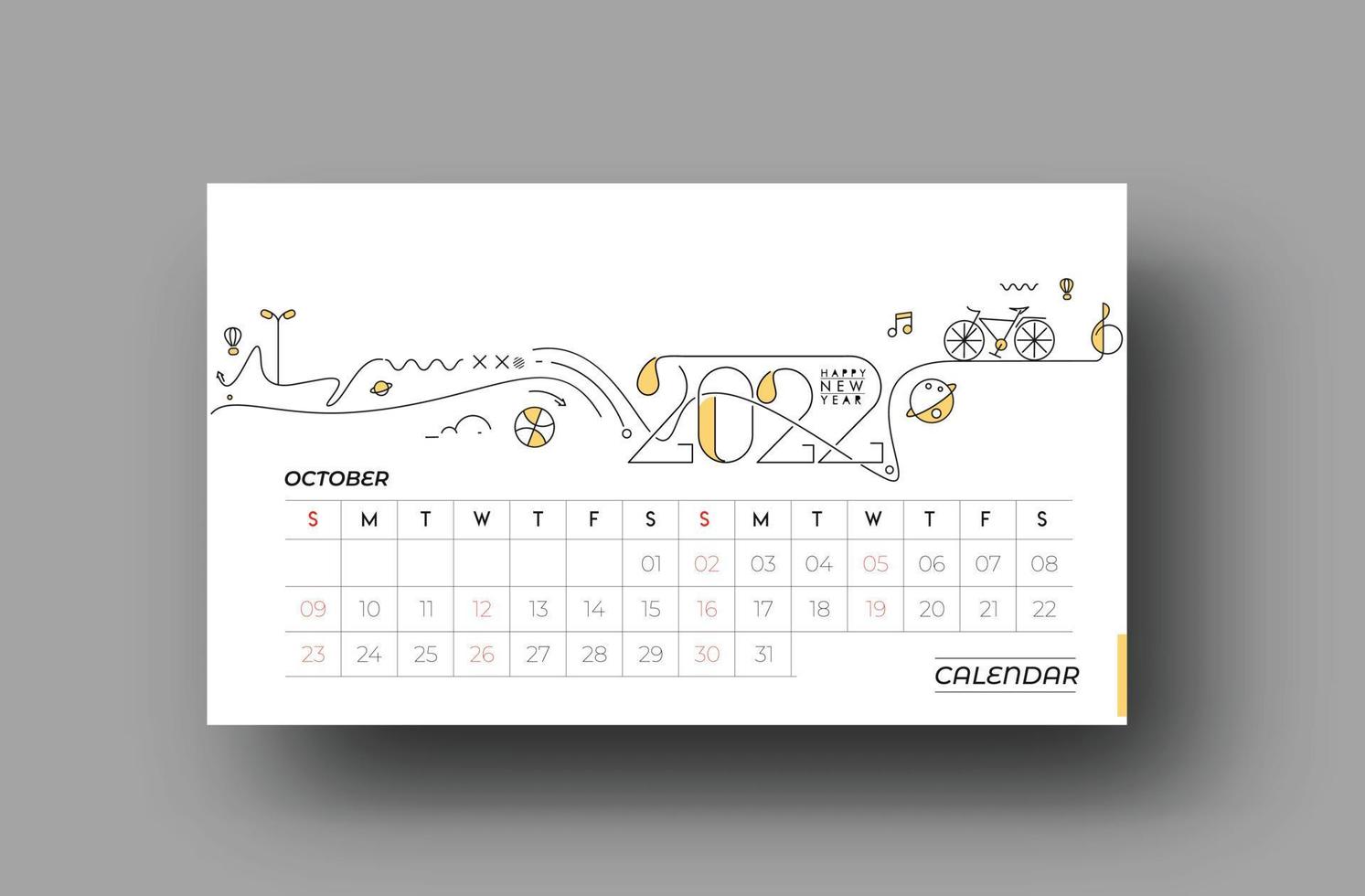 Frohes neues Jahr 2022 Februar Kalender - Neujahrsfeiertagsgestaltungselemente für Weihnachtskarten, Kalenderfahnenplakat für Dekorationen, Vektorillustrationshintergrund. vektor