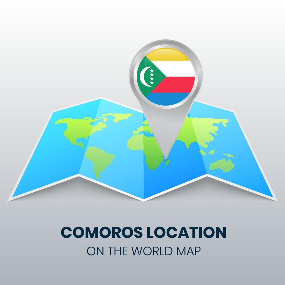 Standortsymbol der Komoren auf der Weltkarte, runde Stecknadelsymbole der Komoren vektor