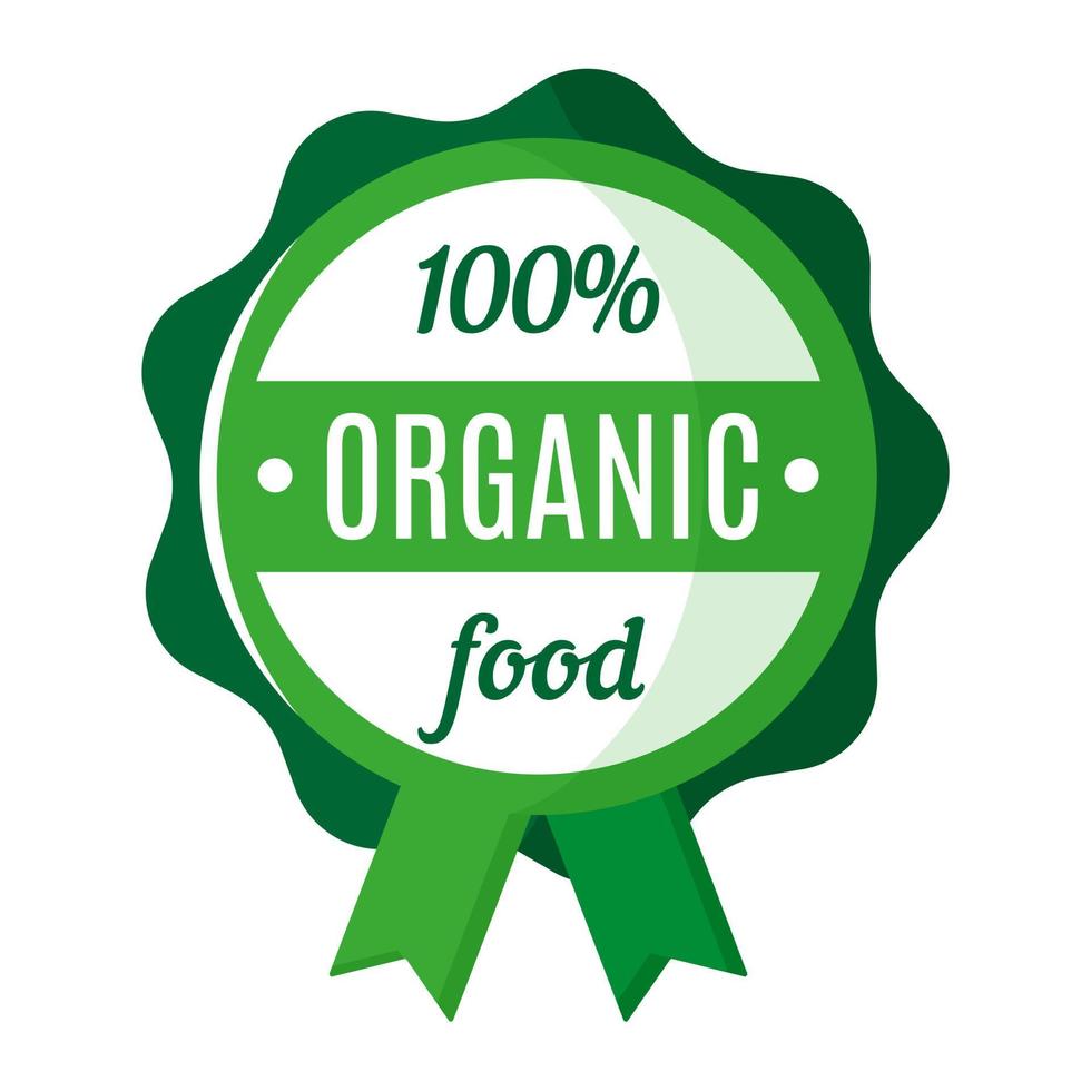 Vektor rundes grünes Bio- und frisches Lebensmittelabzeichen oder Etikett.