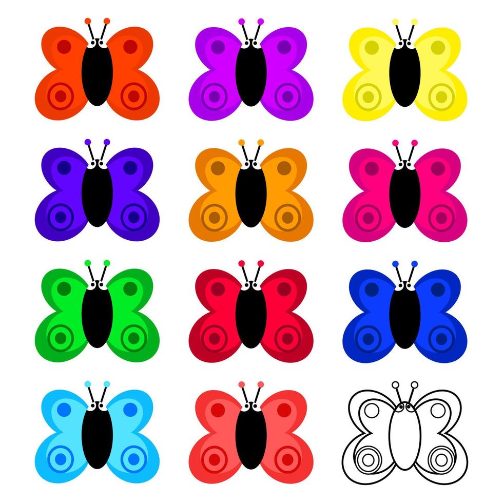 färgglada uppsättning tecknade fjärilar vektor