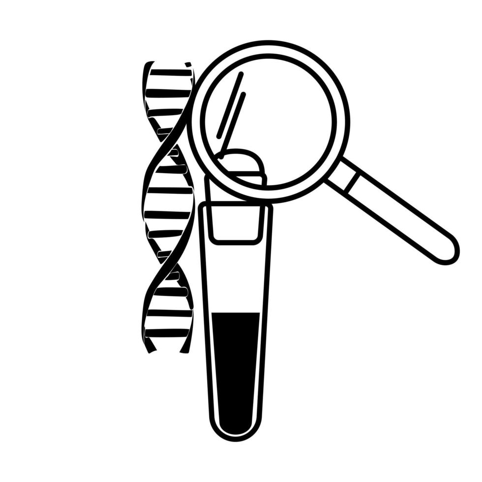 pcr-testkonzept, reagenzglas mit flüssigkeits- und dna-kettensilhouette vektor