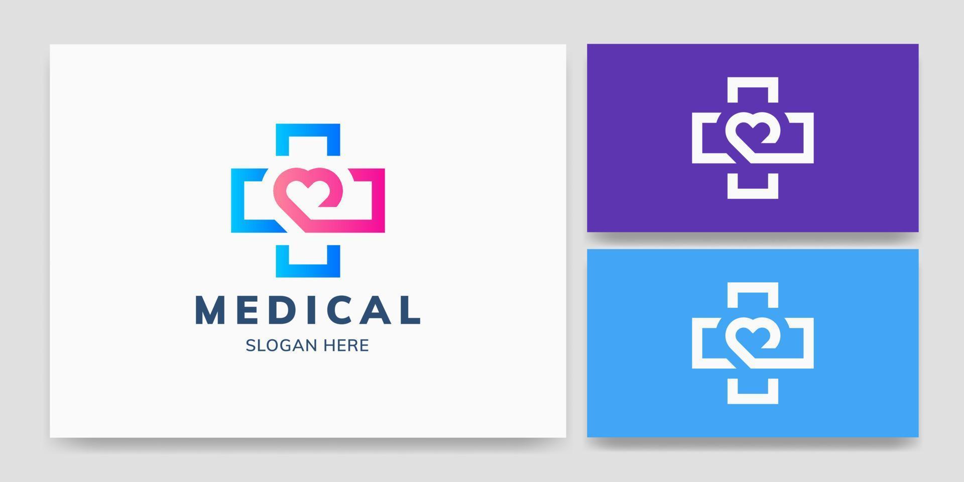 medicinsk kors och hjärta logotyp konceptdesign vektor