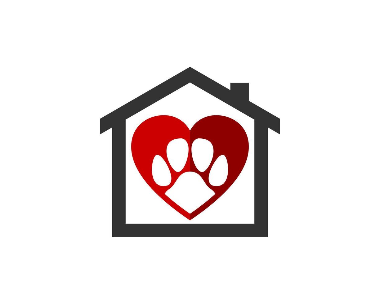 einfaches Haus mit Liebesform und Haustierfingerabdruck vektor