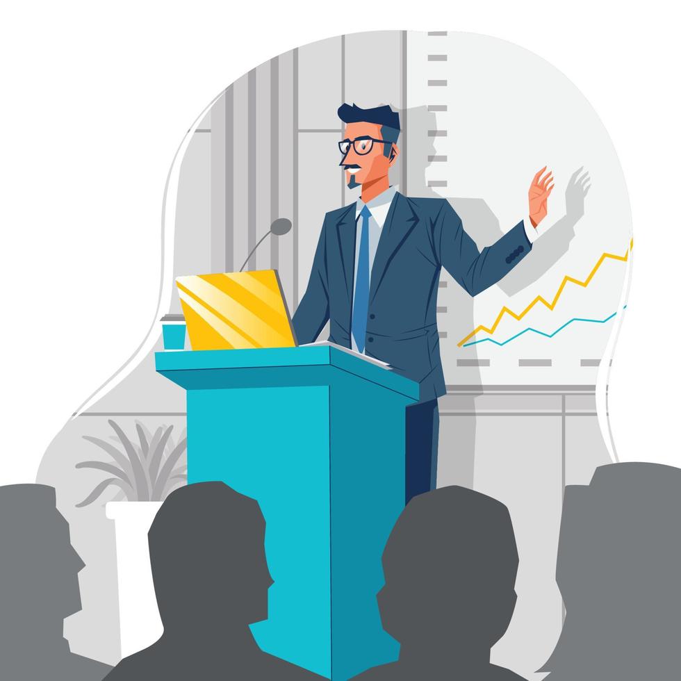 offentlig talare ger en presentation i ett konferenskoncept vektor