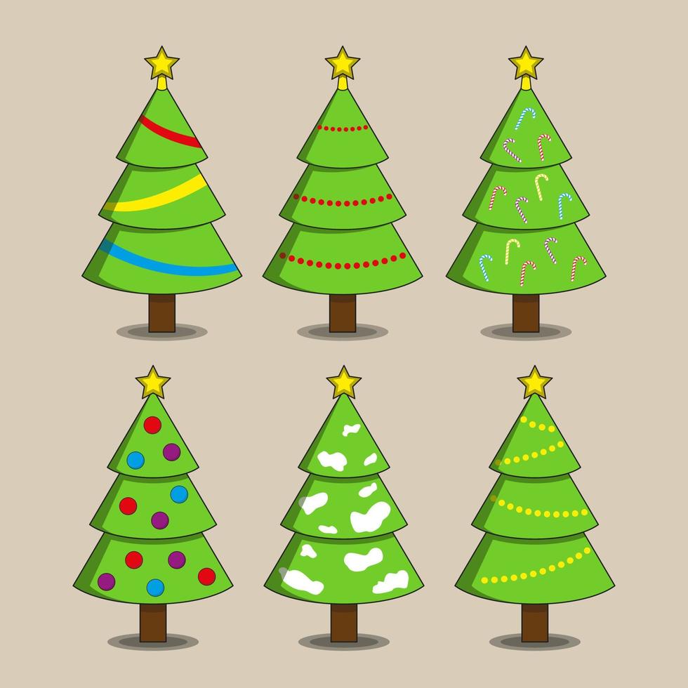 julgran uppsättning gröna träd. vinter träd semester designelement. tecknad stil. isolerad vektor
