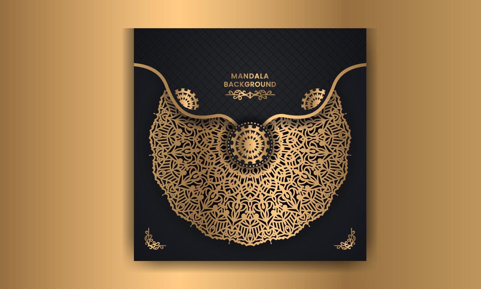 luxuriöses schwarz-goldenes Mandala-Grüße-Hintergrunddesign vektor